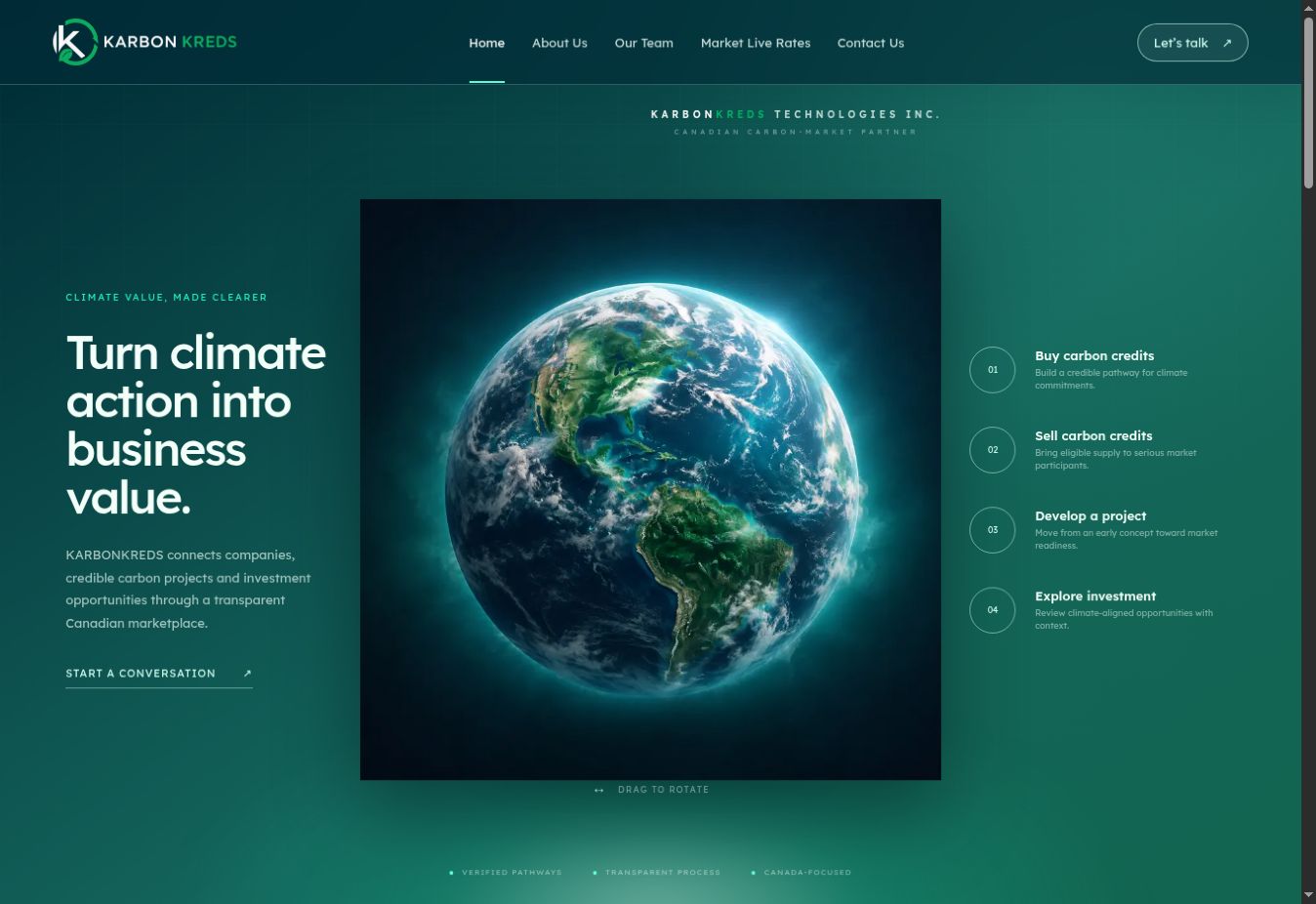 KarbonKreds live website: Canadian carbon-market platform